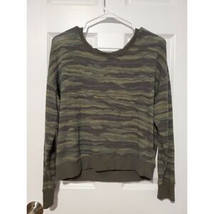 Splendid Green Soft Modal Blend Camo Cropped Sweatshirt Top Size Small